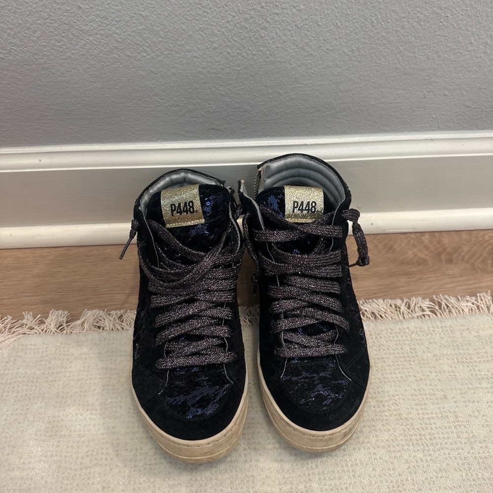P448 Kids Black and Gray High-Top Sneakers